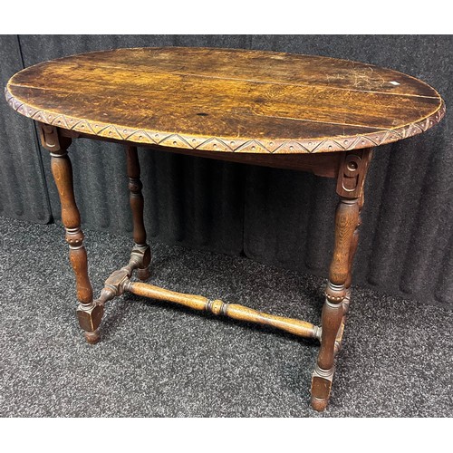 211 - Antique oak window table raised on block & turned legs