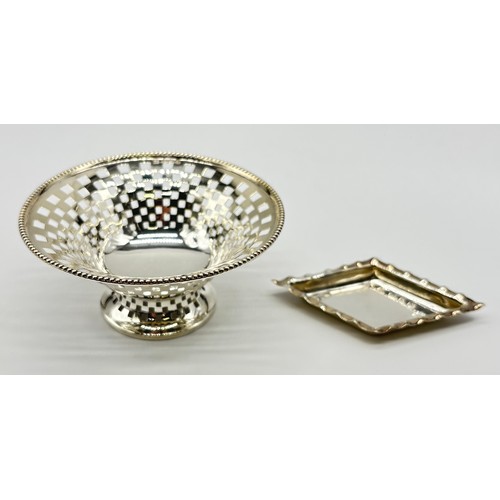 53 - Silver lattice design bon bon dish together with small silver trinket dish 
Weight - 62g