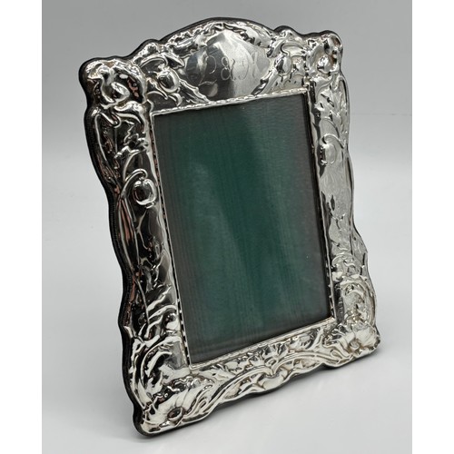 55 - Ornate Victorian style silver photo frame by P J Panton, Birmingham,
with green silk lining and velv... 