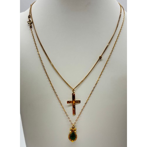 20 - 9ct Gold cross pendant on 9ct gold chain together with another 9ct gold pendant and yellow metal cha... 