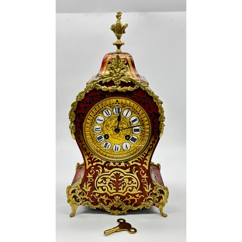 59 - Late 19th century French deep red tortoise shell and cut brass inlaid Boulle mantel clock in the Lou... 