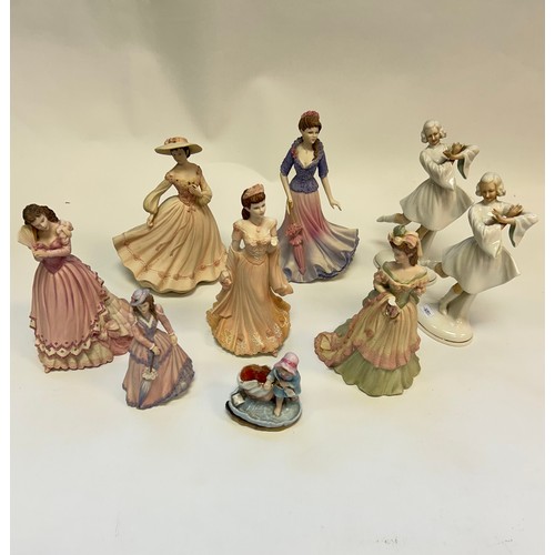 363 - A collection of Coalport Porcelain age of Elegance Ladies. (damage to two of the ladies) together wi... 