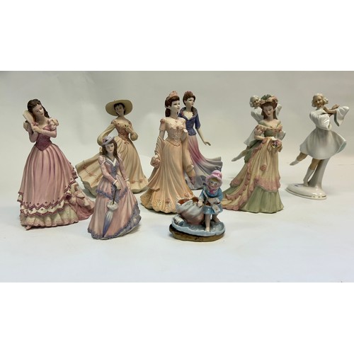 363 - A collection of Coalport Porcelain age of Elegance Ladies. (damage to two of the ladies) together wi... 