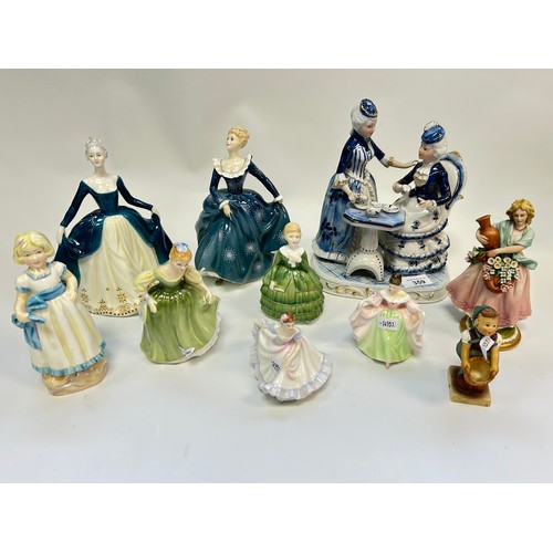 359 - A collection of Royal Doulton figures together with Royal Worcester figures and other Porcelain