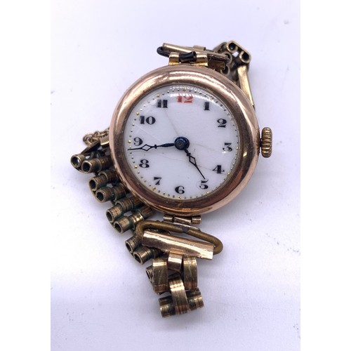 13 - 9ct Gold Movement Ladies Watch with rolled gold strap