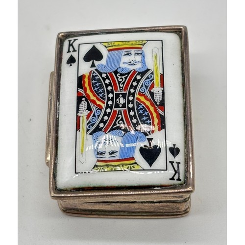 19 - Small silver snuff box with playing card enamelled top
Weight - 26g