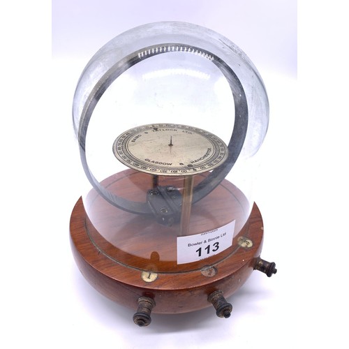 113 - Baird & Tatlock Ltd Tangent Galvanometer. Glasgow & Manchester. Fitted within a glass dome.