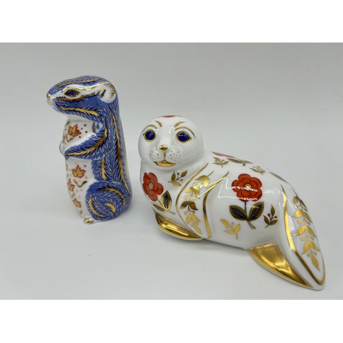 57 - Royal Crown Derby 'Chipmunk' and 'Seal' paperweight