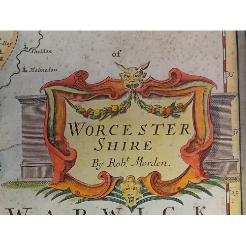 169 - Robert Morden
A framed hand coloured map, Worcestershire. 1st Edition 1695