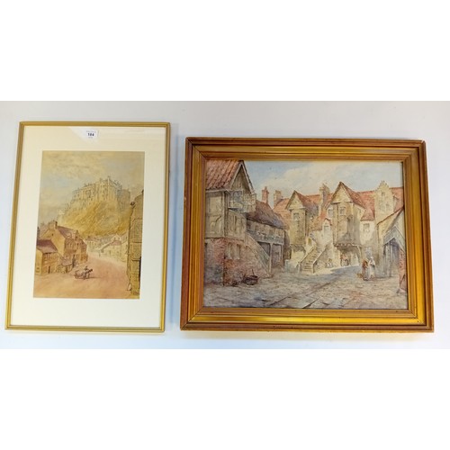 184 - Two Artworks;
Albert Edward Ash [1863-1937] Watercolour - Edinburgh Castle from the Grassmarket.
Her... 