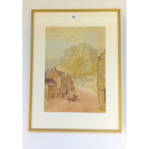 184 - Two Artworks;
Albert Edward Ash [1863-1937] Watercolour - Edinburgh Castle from the Grassmarket.
Her... 