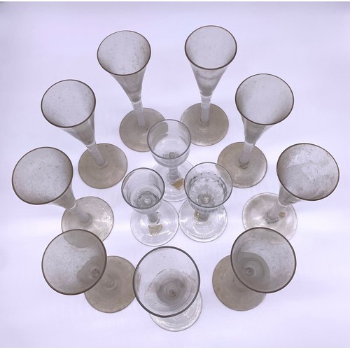 41 - Collection of antique fluted glasses with air twist stems and three small wine glasses