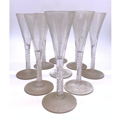 41 - Collection of antique fluted glasses with air twist stems and three small wine glasses