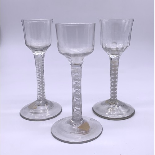 41 - Collection of antique fluted glasses with air twist stems and three small wine glasses