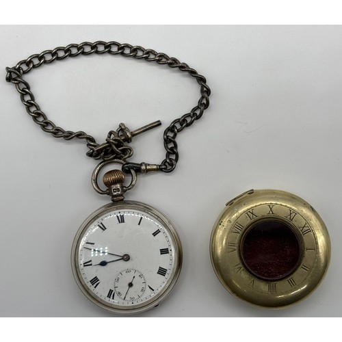 36 - Silver pocket watch and chain with protective case
Dennison Watch Case Co