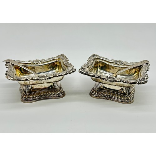 10 - Pair George III salts James Kirkby & Co. Sheffield circa 1810, rectangular form, cast c scroll and s... 