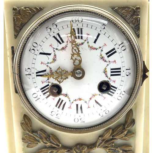 66 - French Louis XVI style clock and pair of candelabra garnitures white marble , brass detailing and ha... 