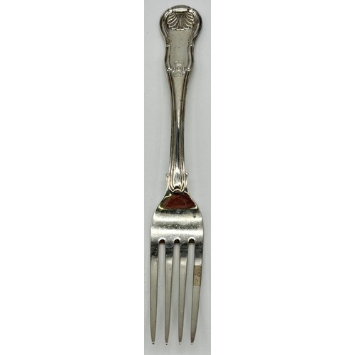 53 - Silver toast rack, Harrison Brothers & Howson, Sheffield c1930 together with silver fork, William El... 