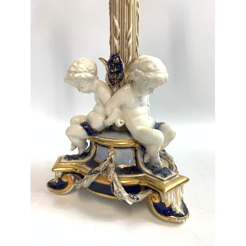 90 - Large porcelain figural candelabra together with Dresden style figural centrepiece comport 

(Damage... 