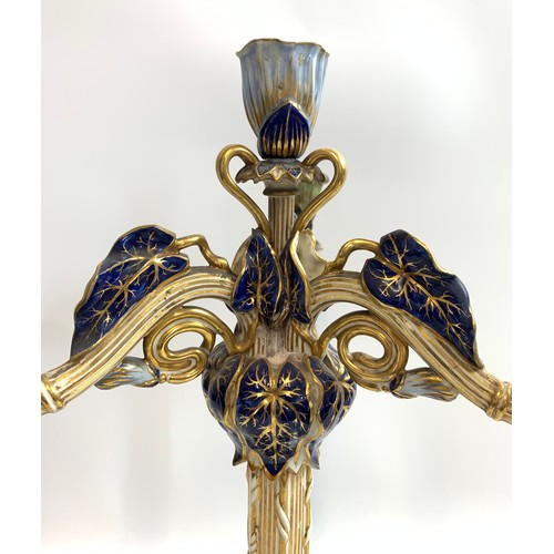 90 - Large porcelain figural candelabra together with Dresden style figural centrepiece comport 

(Damage... 