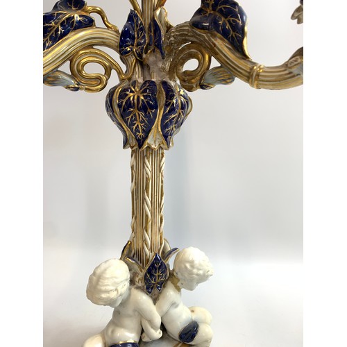 90 - Large porcelain figural candelabra together with Dresden style figural centrepiece comport 

(Damage... 