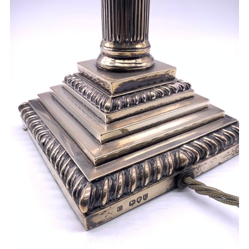 56 - Weighted silver Corinthian column table lamp Richard Hodd & Son, London 1872..1888 [Height 46cm]