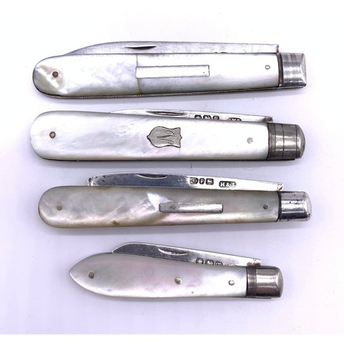 73 - Four silver and mother of pearl handled fruit knives