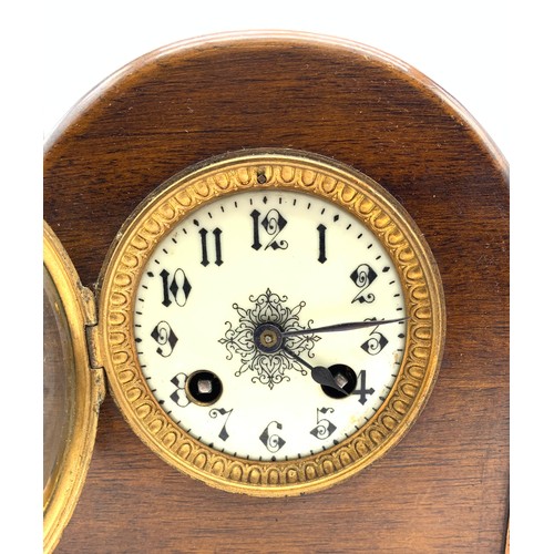 118 - 19th Century oak cased mantel clock, circular enamel face with ornate hour markings
[has Pendulum, n... 