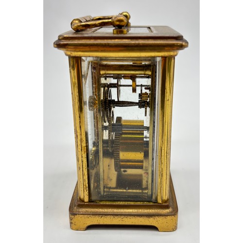 86 - Antique Brass and bevel glass French carriage clock. Single barrel movement. [Needs attention]