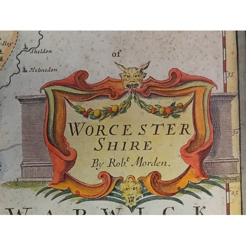 111 - Robert Morden
A framed hand coloured map, Worcestershire. 1st Edition 1695