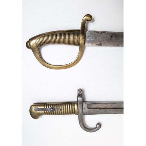 75 - French Sabre Briquet sword together with a French St Etienne Chassepot sword