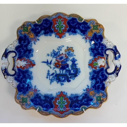 80 - Flow Blue Cake Plate, Portuguese Carvalhinho Majolica Charger and antique 19th century old Paris Fre... 