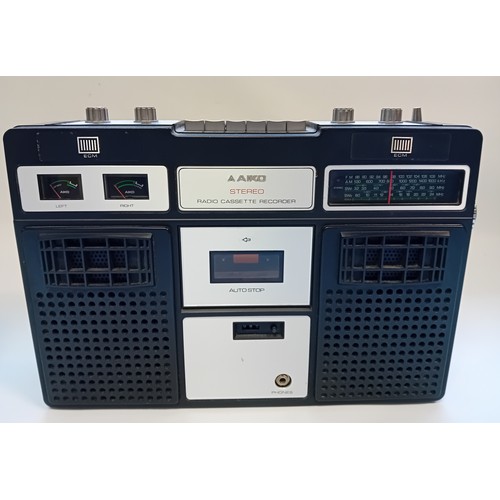 298 - Vintage Grundig Satellit 2100 Stereo and Aiko Stereo Radio Cassette Recorder (No wires) Works with b... 