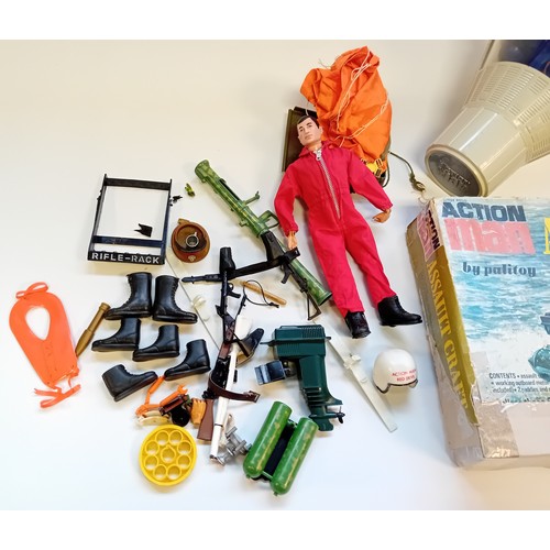 299 - Vintage Action Man Doll with accessories, Assault Craft and Look out Tower