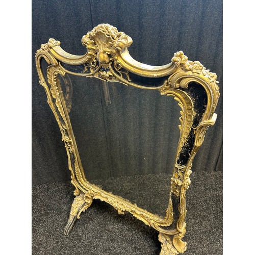 200 - Antique French gilded fire screen with scroll and acanthus detail raised on trestle legs [110x64cm]