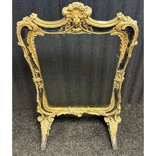 200 - Antique French gilded fire screen with scroll and acanthus detail raised on trestle legs [110x64cm]