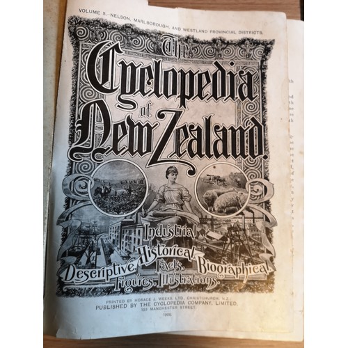 374 - Collection of historical publications to include:

The Cyclopaedia of New Zealand Vol 3, 5, 6.

Coll... 