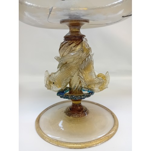 256 - Antique Italian Murano Venetian Glass Centrepiece with swan handles and Koi Fish design. Together wi... 