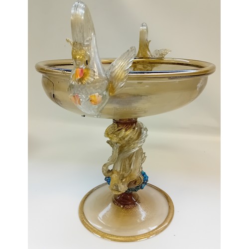 256 - Antique Italian Murano Venetian Glass Centrepiece with swan handles and Koi Fish design. Together wi... 