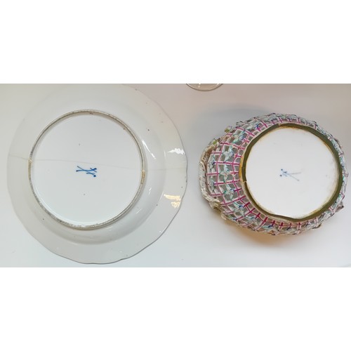 403 - Collection of porcelain to include Meissen Pierced Oval Basket and Plate marked to the bottom.
Royal... 