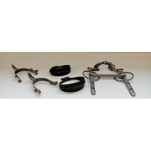 404 - Horse's Liverpool Driving Bit with Mullen Mouth and Equestrian Cavalry Spurs etc