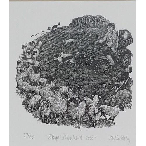 174 - K.M Lindslay 
Pair of black and white prints titled ''Gretan Shepherd''
 copy 28/90 signed and dated... 