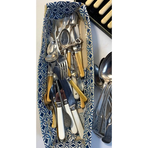 127 - Large collection of silver plated flat wares to include boxed bone handled knife and fork sets