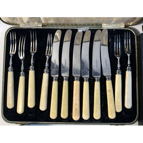 127 - Large collection of silver plated flat wares to include boxed bone handled knife and fork sets