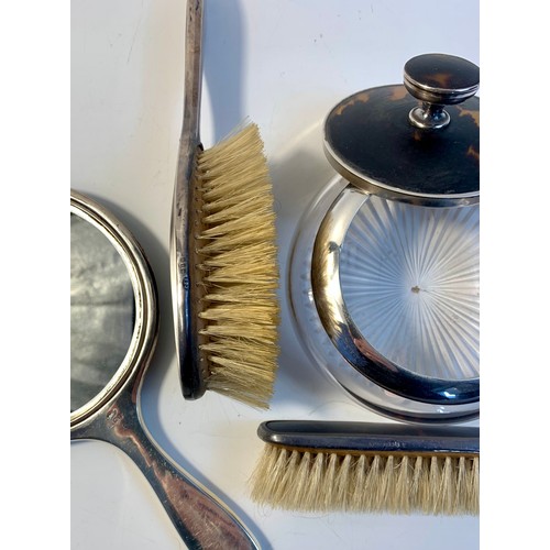 56 - Silver dressing table set with faux tortoiseshell back, Collett & Anderson, London 1927