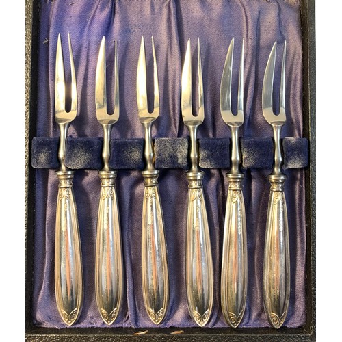 62 - Set of six Silver handled carving forks, John Biggin, Sheffield 1918 together with set of six silver... 