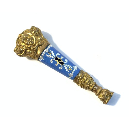 76 - French late 19th century gilt metal and enamel small seal 
Length - 65mm