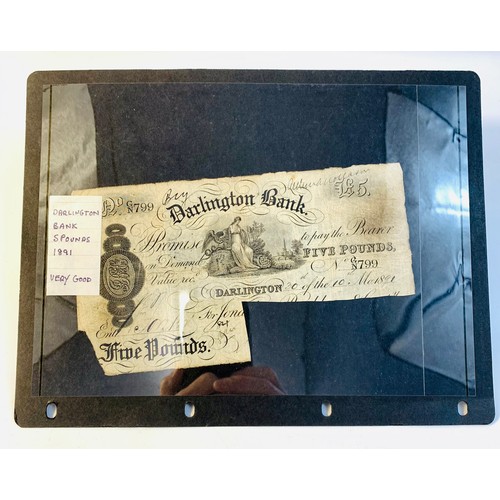 97 - English banks an album various 19th and 20th century banknotes etc.
Durham Bank £5 1879; Stockton on... 