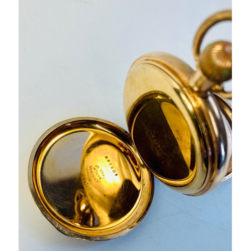 93 - Gold plated Waltham USA pocket watch, Moon Dennison case