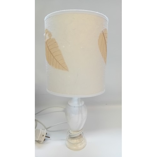 416 - Brown Pottery Lamp, white onyx style lamps with shades and modern electric fan